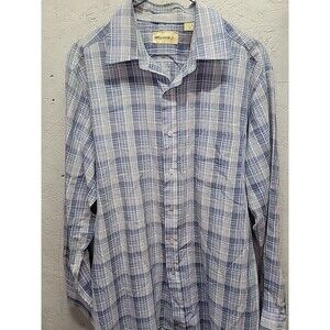 Vtg Wedgefield Men's Blue‎ Plaid Long Sleeve Button Up Shirt Polyester Blend L